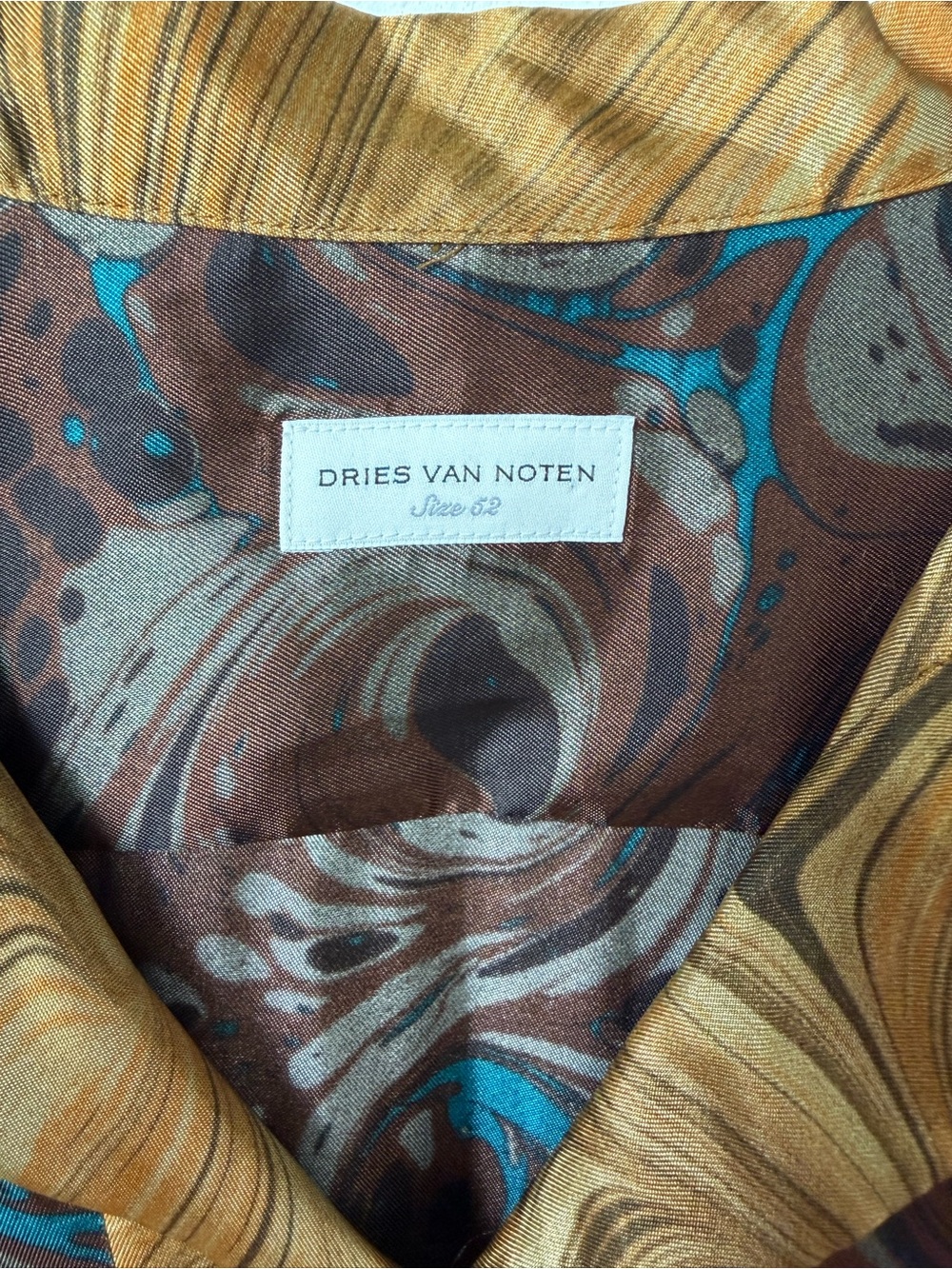 Dries Van Noten Brown & Teal Swirl Short Sleeve Button-Down - Picture 2 of 8